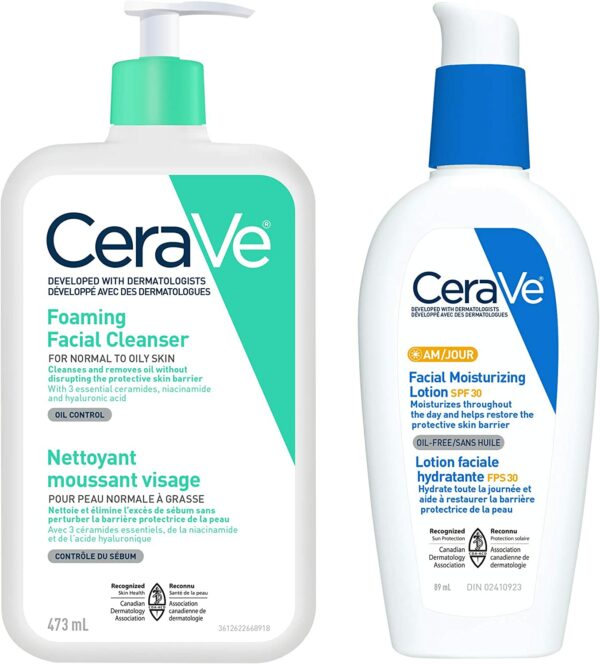 CeraVe Daily Face Cleanser and Facial Moisturizer Bundle (ensemble de nettoyants et d'hydratants pour le visage)