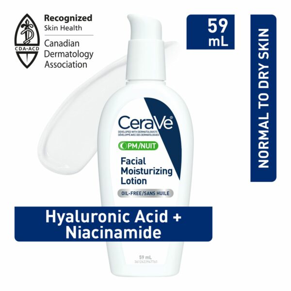 CeraVe Lotion hydratante pour le visage, crème de jour et de nuit pour femmes et hommes. Avec acide hyaluronique, niacinamide et 3 céramides, peau normale à sèche | Non comédogène, sans huile et sans parfum | Format voyage, 59ML