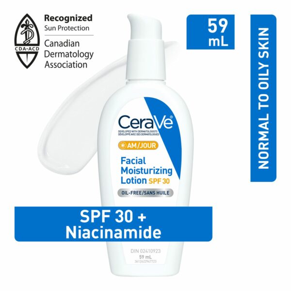 CeraVe Lotion hydratante quotidienne pour le visage avec SPF 30, acide hyaluronique et niacinamide