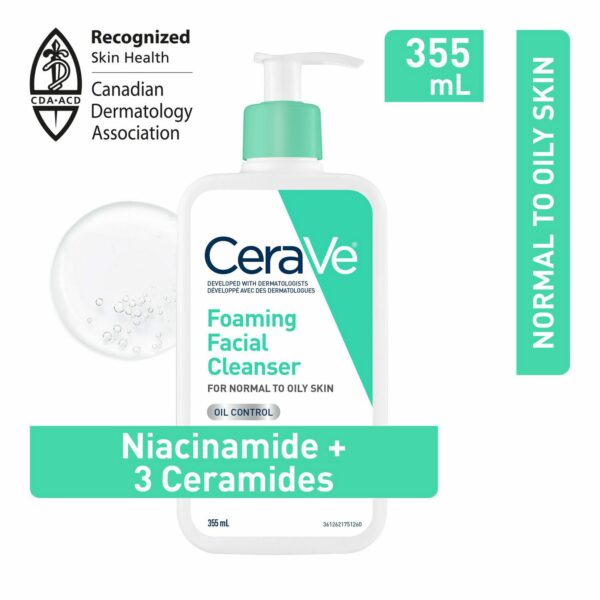 CeraVe Nettoyant moussant doux pour le visage avec niacinamide acide hyaluronique