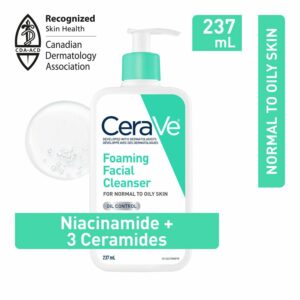 CeraVe Nettoyant moussant doux pour le visage avec niacinamide, acide hyaluronique et 3 céramides