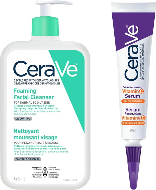 CeraVe Nettoyant moussant quotidien pour le visage et sérum à la vitamine C